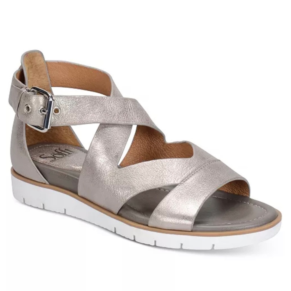 SOFFT Mirabelle 1288739 Women’s Strappy Anthracite Metallic Leather Sandals Sz 9